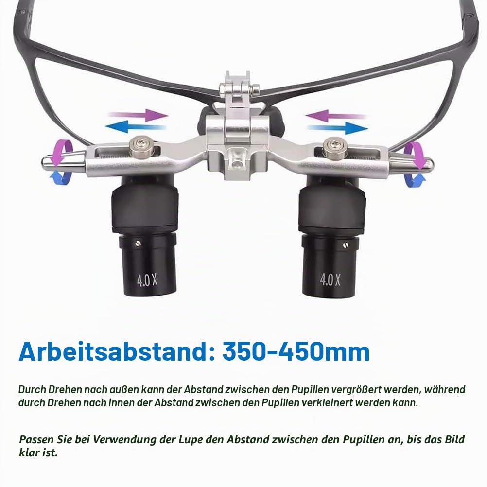 Ergonomische Fernglaslupe mit verstellbarem Arbeitsabstand für chirurgische Vergrößerung und Präzisionsaufgaben