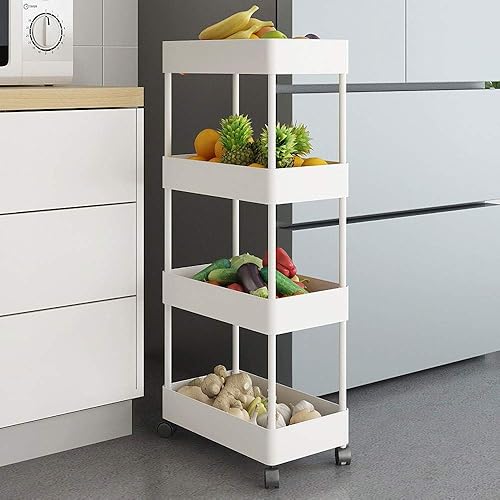 BEEY Carrito multifunción de almacenamiento con ruedas para cocina, baño, despensa, lavandería, oficina (blanco)