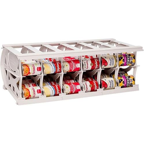 Shelf Reliance Cansolidator Pantry 60 Cans, Stackable Adjustable Can Organizer for Pantry, Rotating Canned Food & Soda Storage Organize, USA Mader