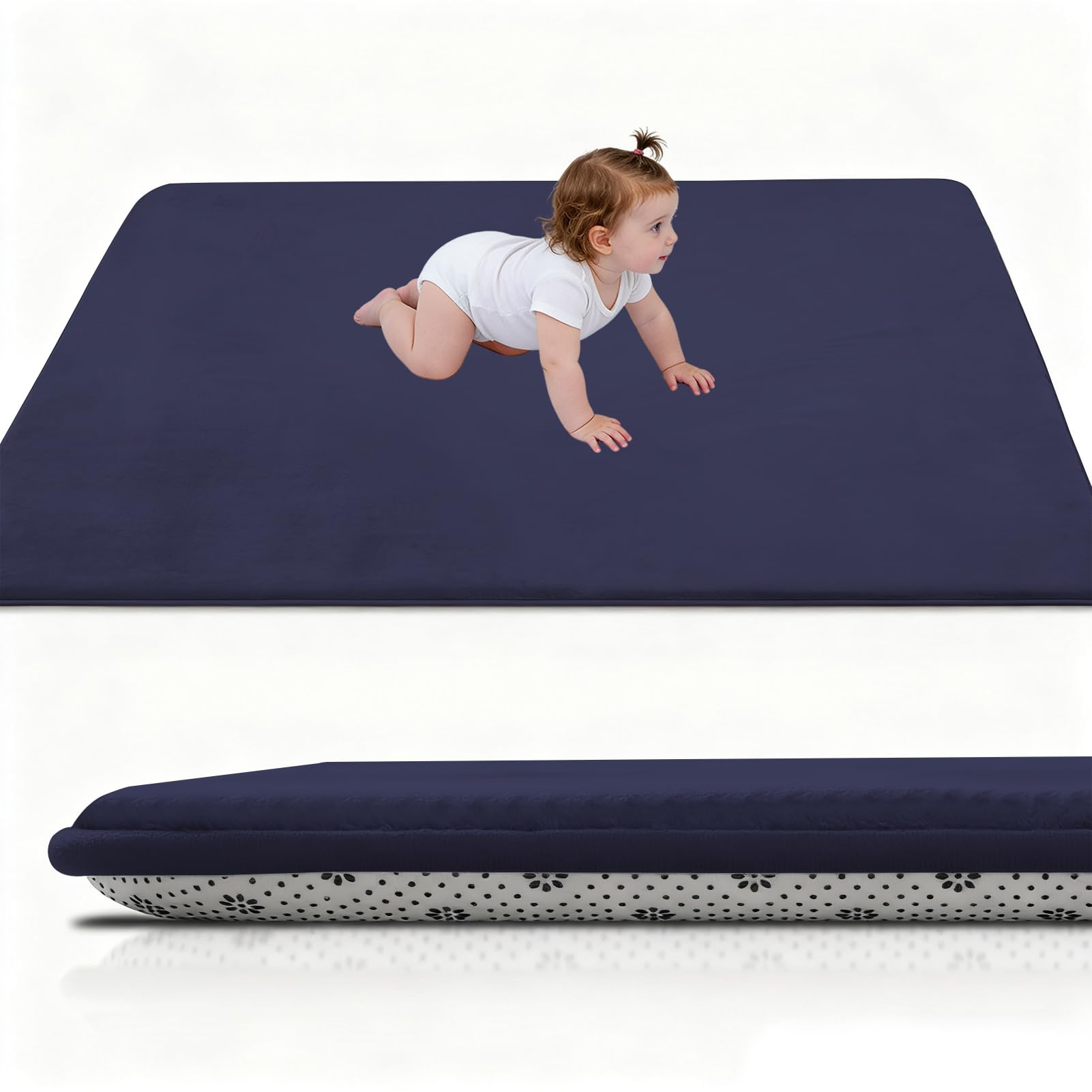Stqyeiw Baby Play Mat for Floor 2cm Thick 200 x 250 cm Foam Floor Padded Playmats for Babies, Soft Baby Rug Kids Playpen Mat for Crawling Playing, Non Slip Bottom Dark Blue