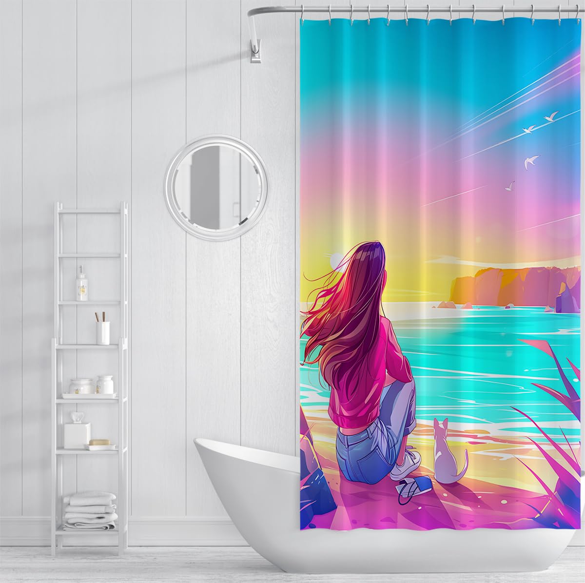 Dreamy Zasłony prysznicowe W200 x szer. 200 cm Odporna na pleśń tkanina poliestrowa Sunset Beach Pink Sea odporna na pleśń szybkoschnąca Rustproof Villette do kamperów
