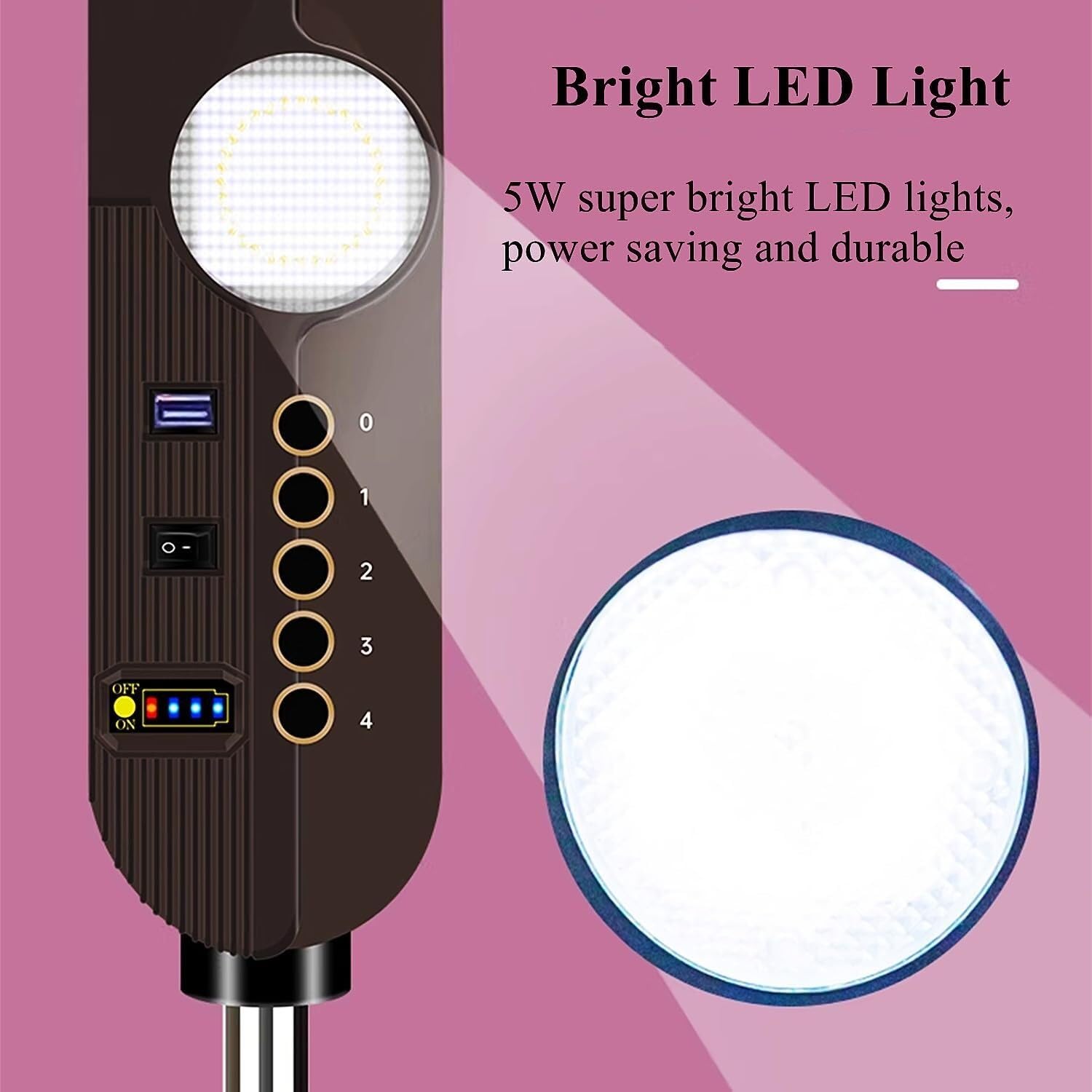Standing Fan W/Solar Panel, High Velocity Pedestal Fan W/LED Lights, 4-Speeds Quiet Height Adjustable USB Floor Fan