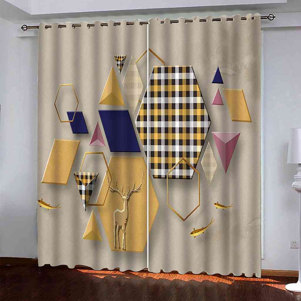 Rideaux occultants 3D géométrie dorée 140x160cm lot de 2 isolants