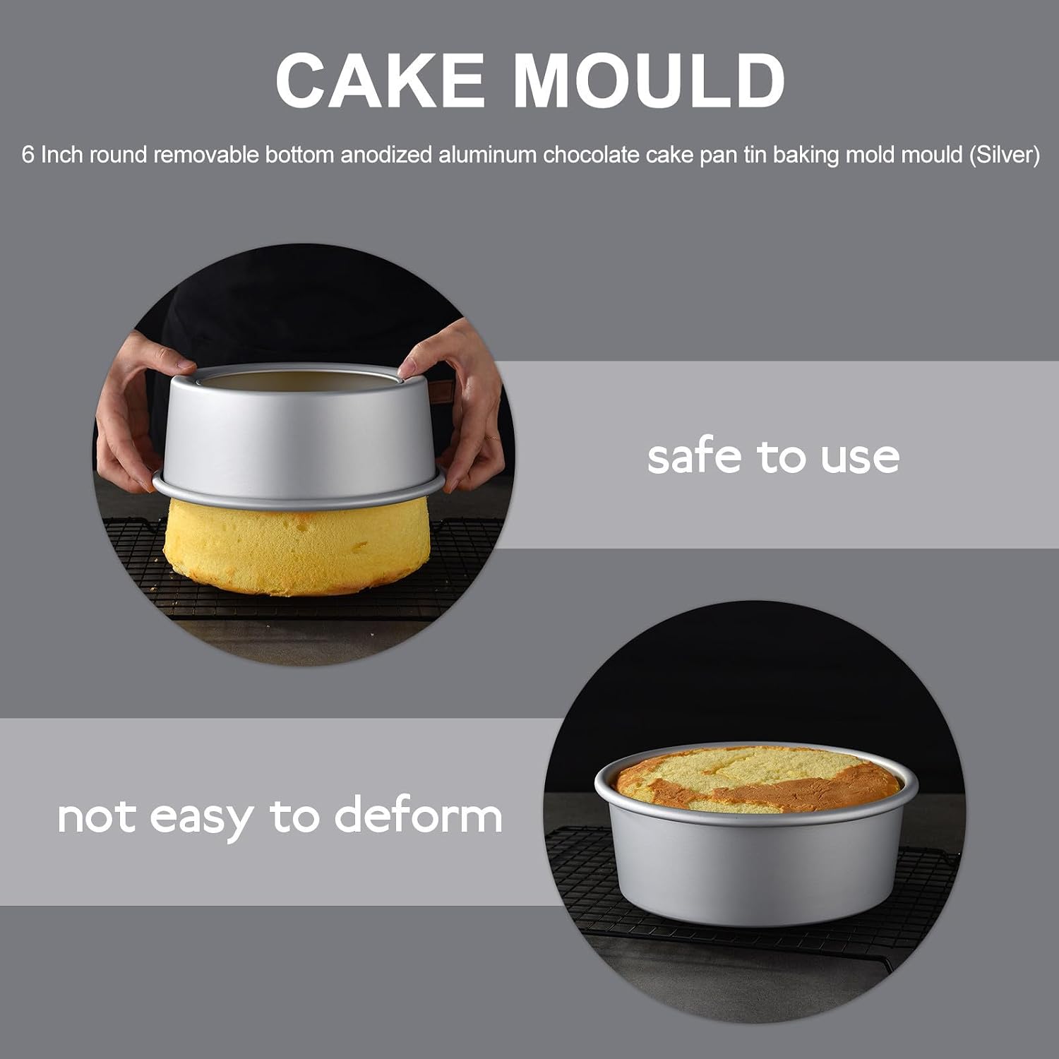 VICASKY High-rise Chiffon Cake Baking Mold Pan, Silver Aluminium Alloy