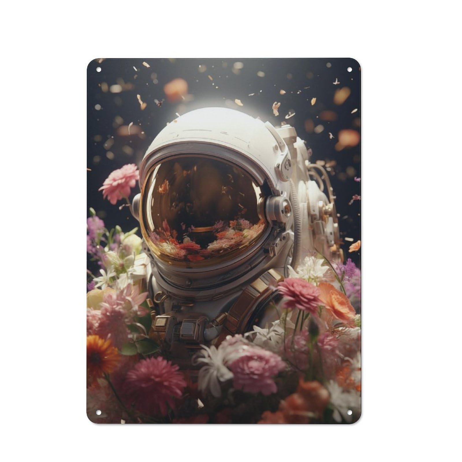 Junmoney Space Flowers Astronaut Rustic Metal Sign 40X30cm For Lounge Or Reading Corner, For Reading Corner Decorators