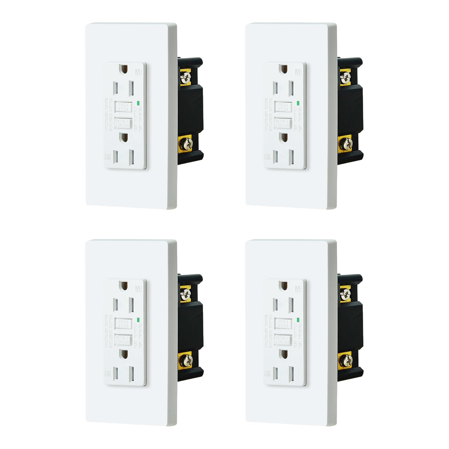 SuperInk 15A GFCI Outlet, GFCI Outlets Weather Resistant Outdoor GFI Receptacles with LED Indicator, Wall Plates Included, ETL Listed, White, 4 PK