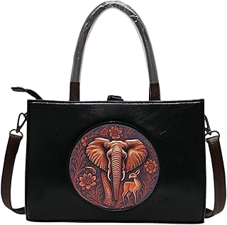 SIRJI PU Leather Ladies Handbag with Elephant Art Design | Adjustable Shoulder Strap & Top Handle | Spacious Tote Purse for Women-picture-31