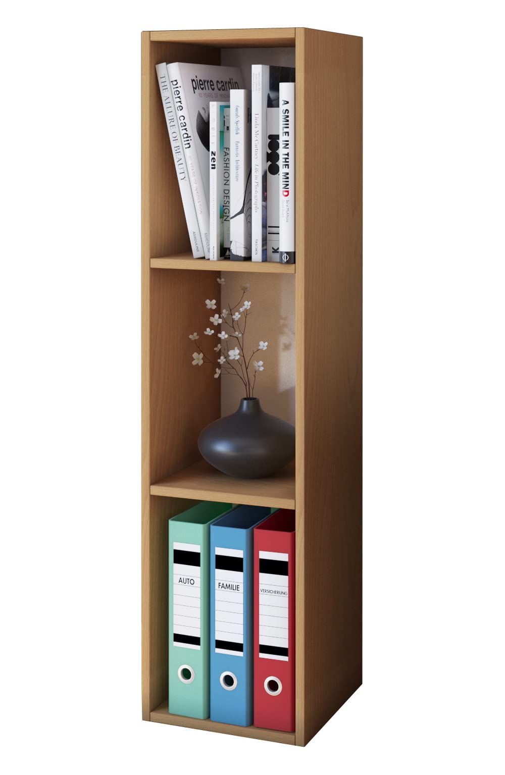 VCM Holzregal stehend | platzsparendes Regal | Maße: H. 107 x B. 34 x T. 30 cm | Elegantes Regal stehend | Aufbewahrungsregal | Bücherregal - Mendas