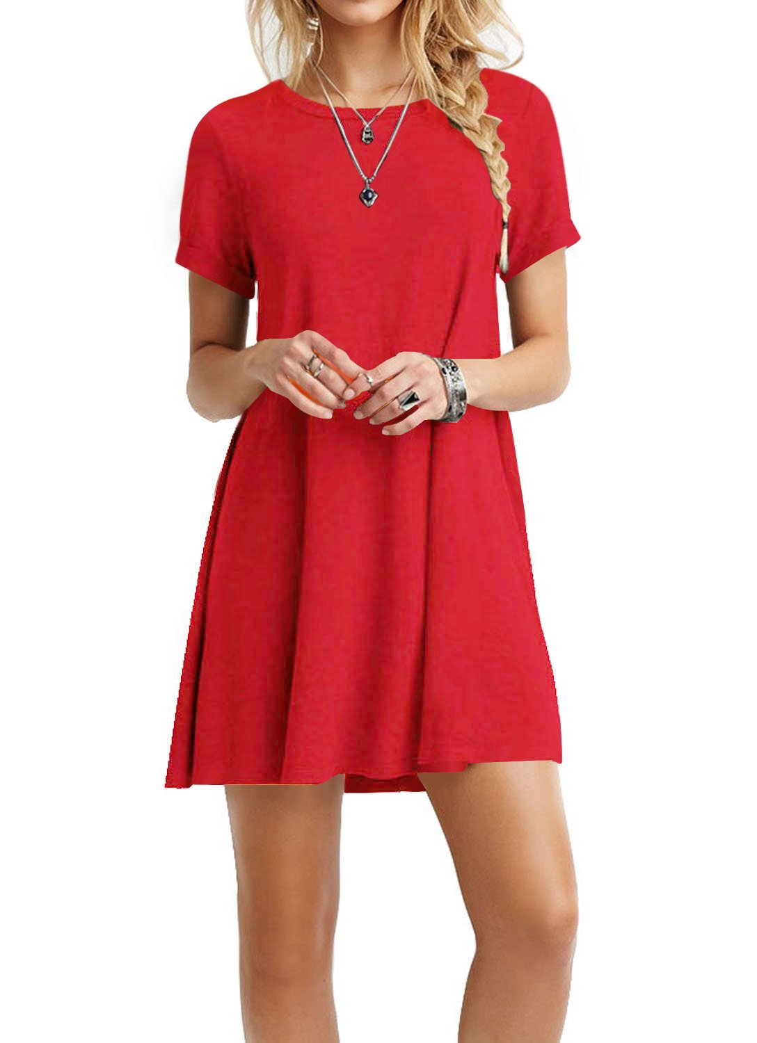 TOPONSKY Women's Casual Plain Simple Loose Flowy Short-Sleeve T-Shirt Dress