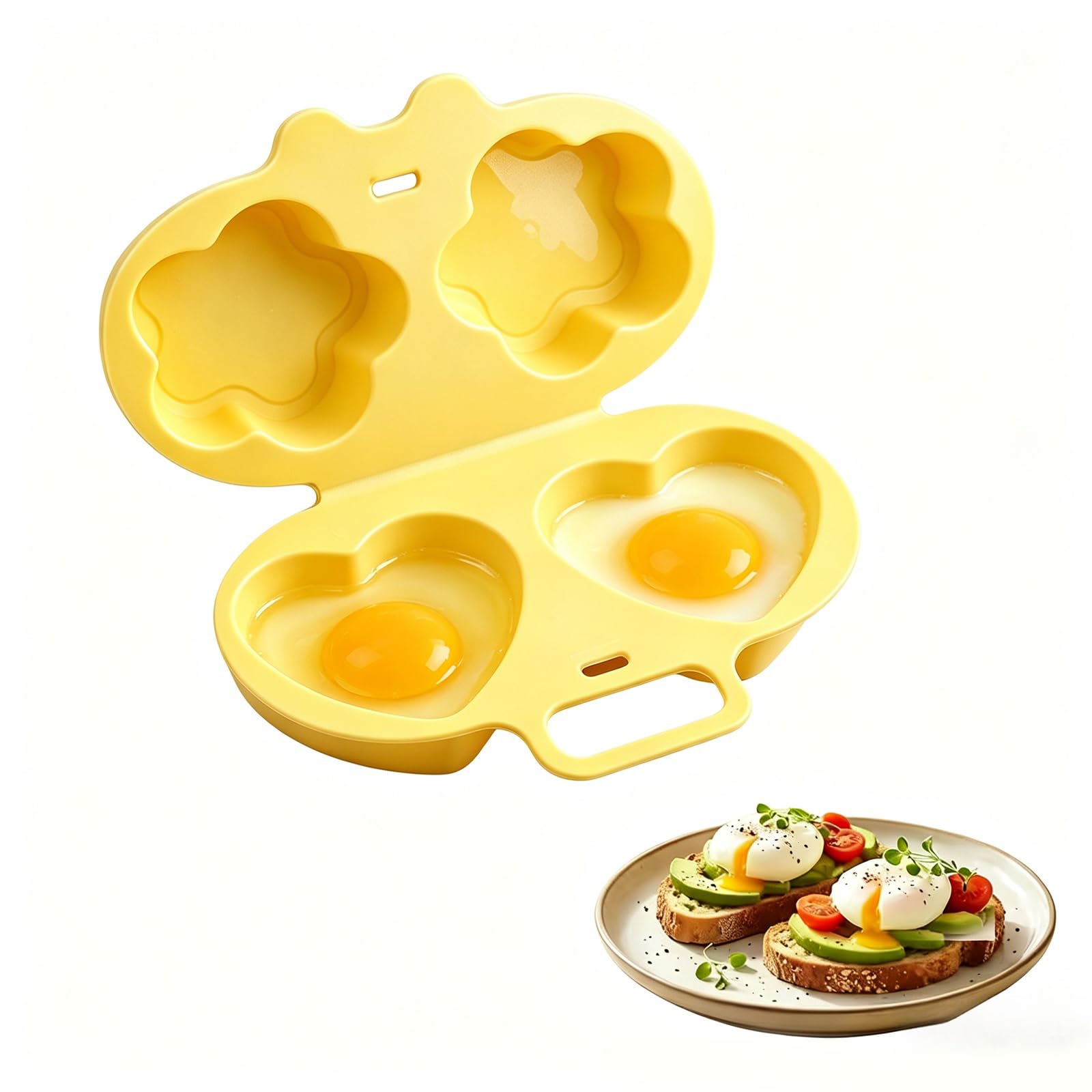Microwave Egg Poacher With Lid & Handle, Dual Cavity Microwave Egg Poacher