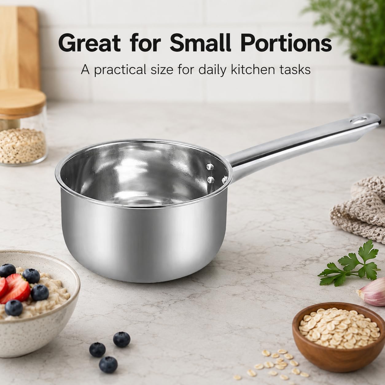 Louche à soupe en acier inoxydable avec long manche pour laver les cheveux, la douche, le bain, la cuisine, la salle de bain, 18 cm
