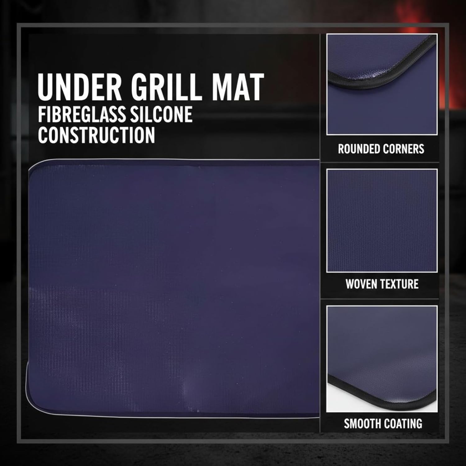 Fireproof Pad, Under Grill Mat, Fibreglass Silicone for High Temperature Resistance, Outdoor Camping BBQ Grill Pad, Black Fire Pit Mat