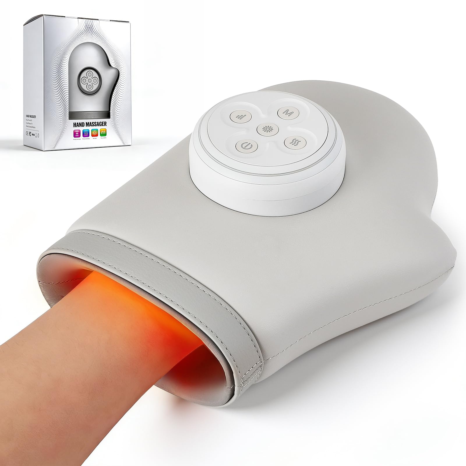 Handmassagegerät mit Wärme und Kompressionsfunktion, kabelloses elektrische handmassagegeräte gegen Arthritis und Karpaltunnelsyndrom, 3 Massage- und Temperaturstufen, 5 Kompressionsstufen