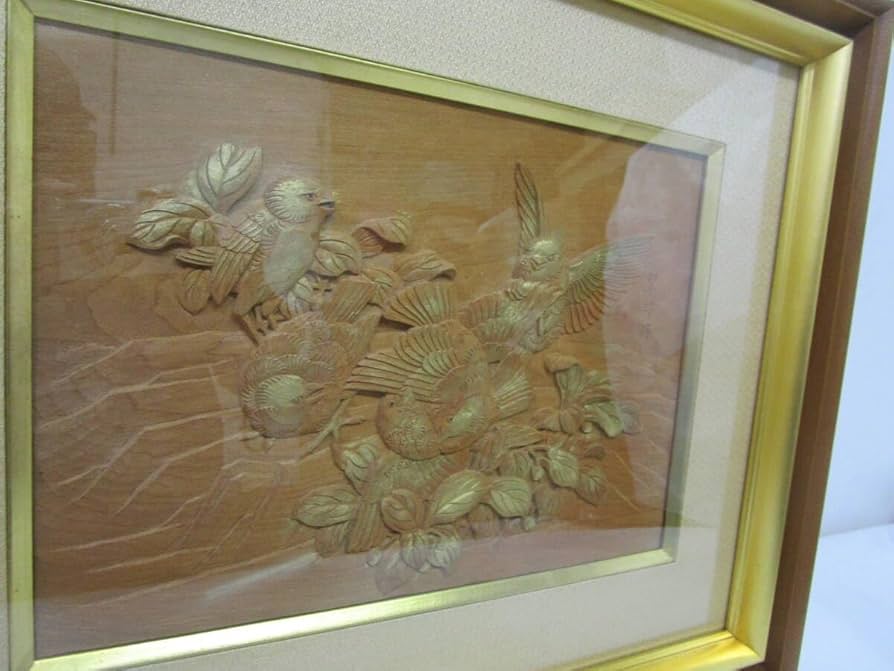 Amazon.co.jp: 【風流庵】『飾り額』彫刻家平尾翠邦作木彫小鳥五