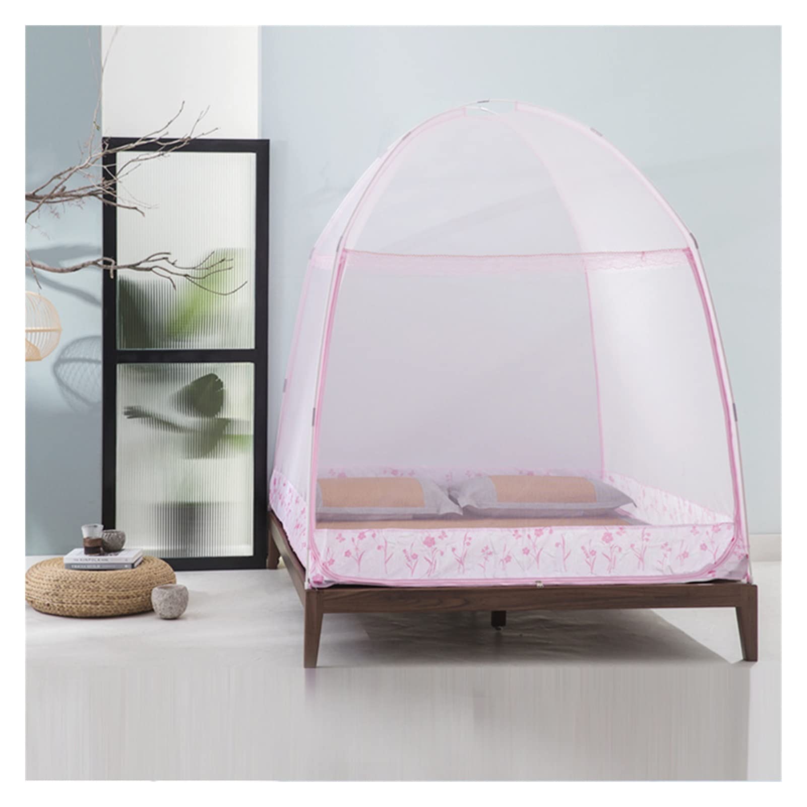 DXTFDHB Luxury Pop Up Mosquito Net Tent Large for Twin to King Size Bed Finest Holes Canopy Insect Screen Folding Design(Pink (bottomed),190x150x160CM)