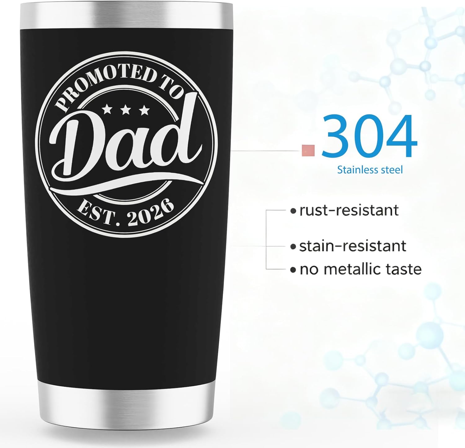 Promoted to Dad Est. 2026 Tumbler - New Dad Christmas Gifts, Gifts for First Time Father, New Father to Be, 20oz Stainless Steel Insulated Tumbler with Lid, Husband Gift from Wife, Black - Image 6