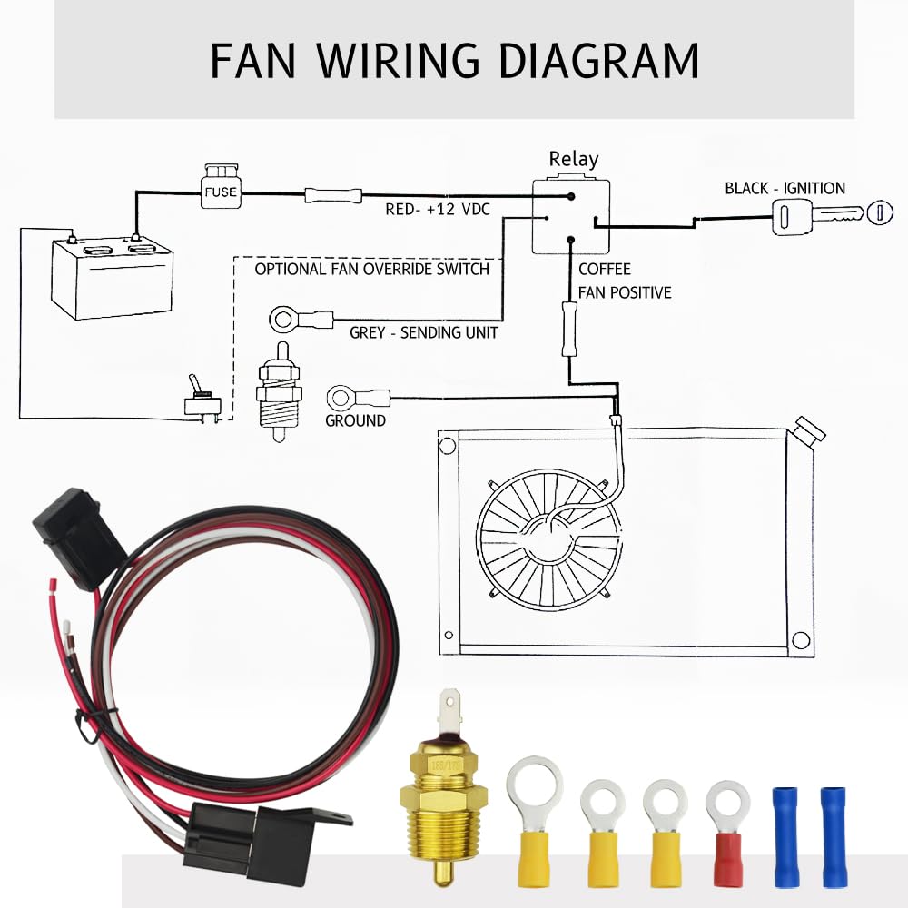Kit cablaggio relè ventola elettrica 4 pin 40 AMP interruttore sensore temperatura 185 On 175 Off termostato ventola raffreddamento