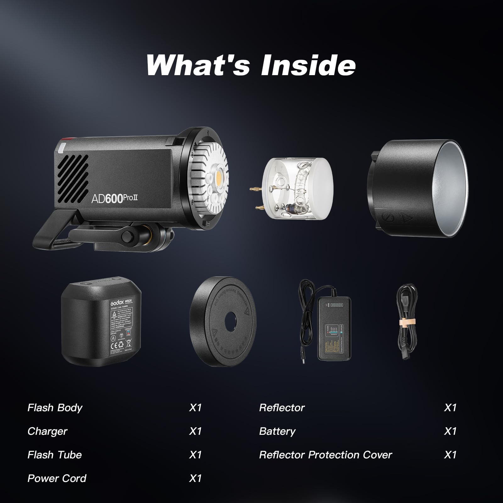 Godox AD600Pro II Lumière stroboscopique d'extérieur 600Ws 2.4 GHz sans Fil TTL Flash Speedlite Ecran TFT pour Le contrôle embarqué Puissante Batterie Li-ION 1/8000s HSS 0.01-0.9s Temps de Recyclage