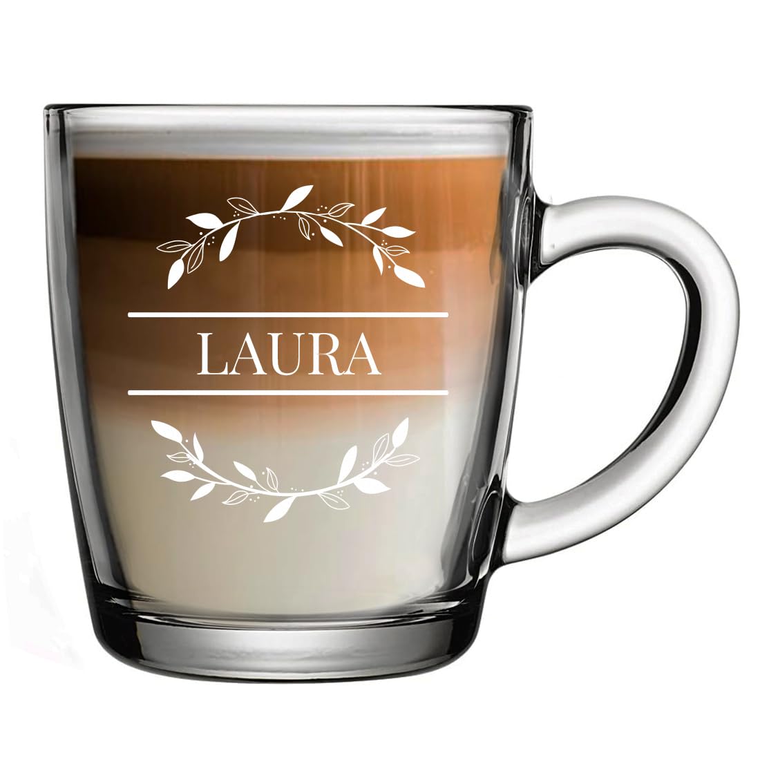 polar-effekt Teetasse aus Glas 340 ml 6 Stück mit Gravur - Teeglas mit Henkel - für warme und kalte Getränke - spülmaschinenfest und BPA-Frei