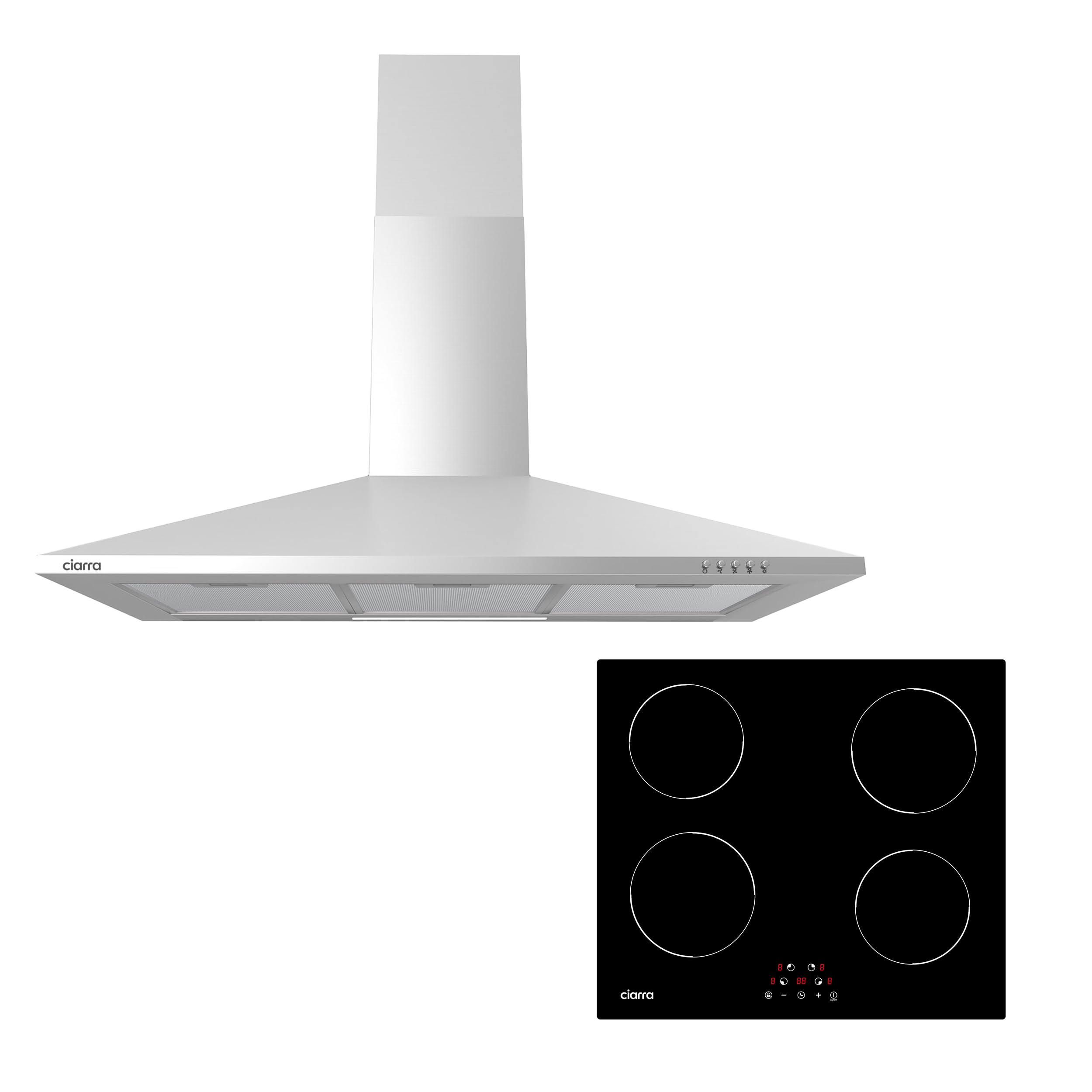 CIARRA Cappa Aspirante 90 cm e Piano Induzione da Incasso a 4 zone Set/Combinazione CBCS9201 Cappa Aspirante 90 cm e CABBIH4-D Piano con Power Booster 60 cm Nero