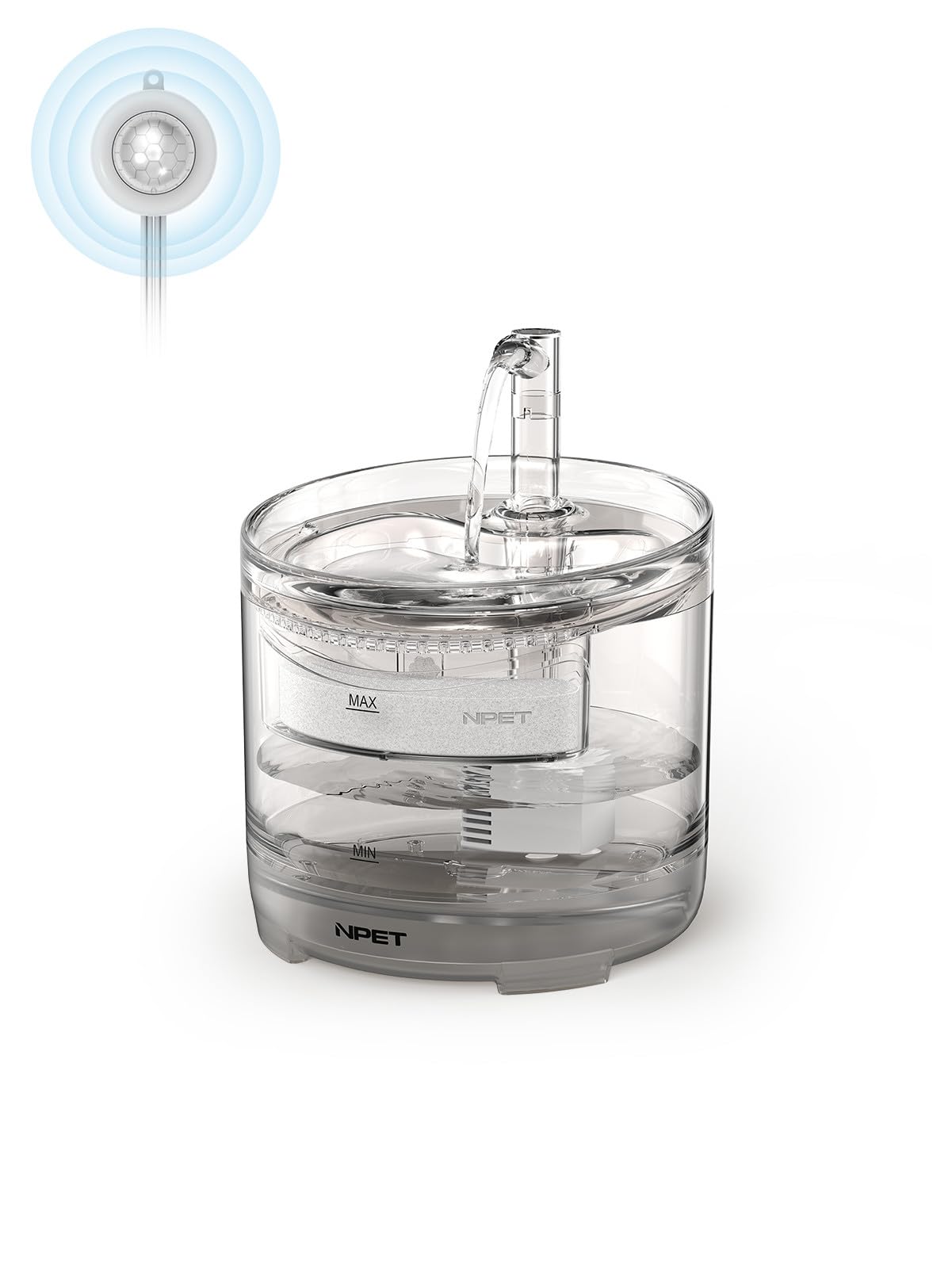 NPET Cat Drinking Fountain WF050, Brushless Ultra Quiet Pump, 1.5L Pet Fountain with Faucet Outlet, 1 Sensor Switch, 1 Filter