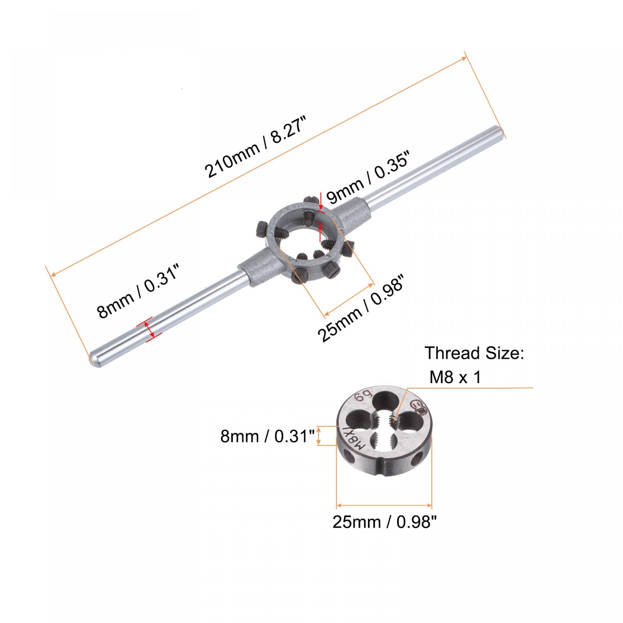 uxcell Die Stock Handle Wrench Set, M8 x 1 Threading Round Die and 25mm (Fit M7-M9 Dies) Holder Adjustable Wrench Hand Tool — Amazon image 2