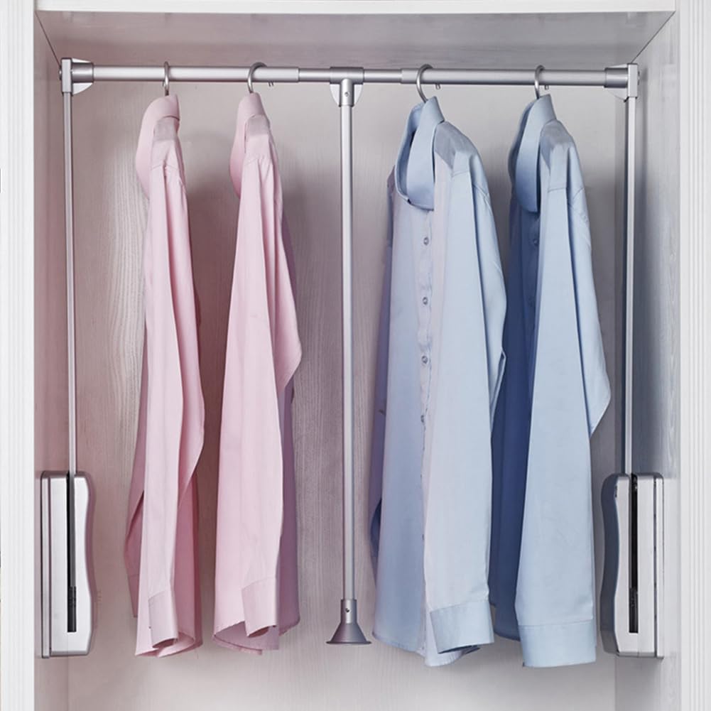 GTHTUHFD Pull Down Closet Rod Hanger Organizer - Heavy Duty Adjustable Storage System For Wardrobe, 21-47 Inch Cabinet Rail Lifter,Silver,550To660Mm Silver-890to1200mm