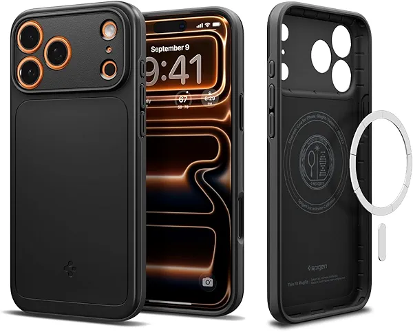 Spigen for iPhone 17 Pro Max Case, Thin Fit MagFit [TPU Covered Camera Control] [Compatible with MagSafe] - Black