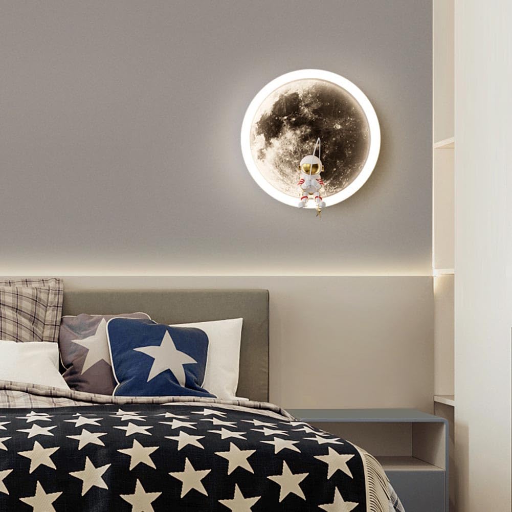Lampada a LED a Forma di Luna, Luce Interna dimmerabile con Telecomando, Lanterna Decorativa da Parete Stampata in 3D per la cameretta dei Bambini, Design Astronauta, Lampada da Lettura