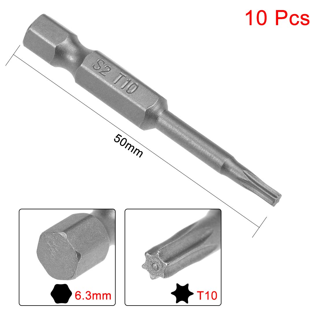 Produktbild von 10x Torx Schraubendreher-Bits T10, Magnetisch, 75 Mm – S2 Stahl Für Handwerker Und Heimwerker