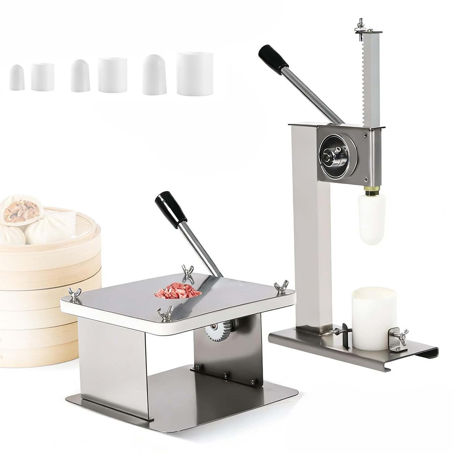 GmhXylophyte Baozi Maker, Hand Crank Steamed Bun Machine Mold, 400-500buns/H, With Dough Press Machine,Closing Machine And Molds, For Restaurant Cooking Delicious