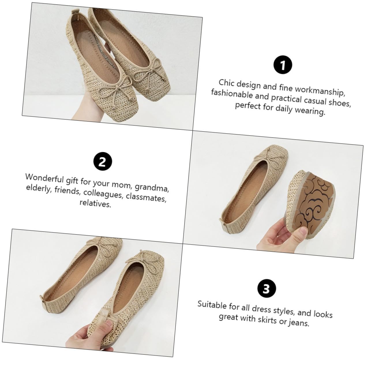 BESPORTBLE Scarpe Basse Donna Eleganti e Comode Design retrò, Sabot Estivi in PU e Gomma, Modelli Casual per Mamme e Nonne