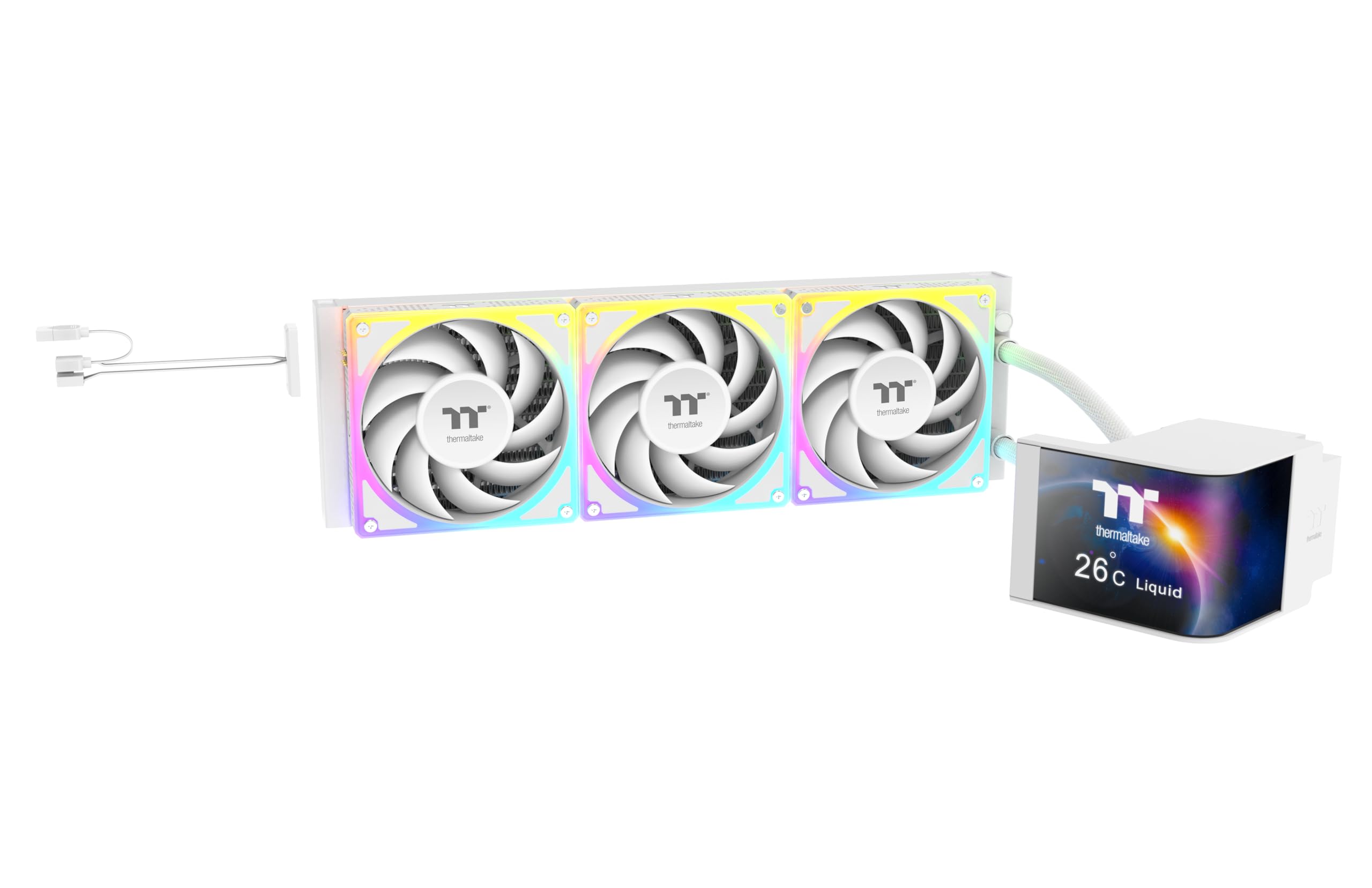 Thermaltake MAGCurve 360 Ultra ARGB | Refrigeración Líquida AIO CPU | Pantalla Curvada AMOLED 2K de 6,67″ | 3× TOUGHFAN EX 120 ARGB con Aspas Reversibles y MagForce 2.0 | Radiador de 360 mm | Blanco