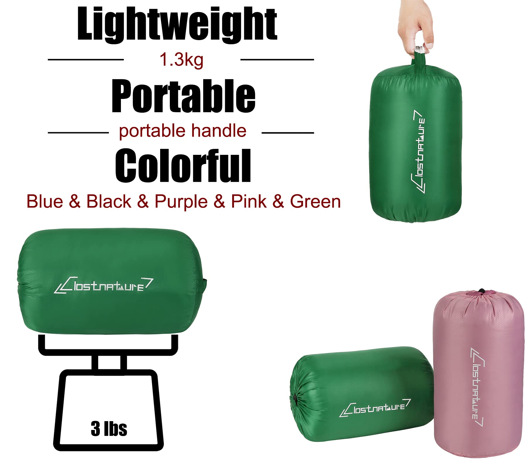 Clostnature Lekki Śpiwór na Kemping - Outdoor Casual Prostokątny Śpiwór z Małym Rozmiarem Opakowania dla Dorosłych, Kobiet, Mężczyzn Piesze Wycieczki, Sport, Alpinizm(Prawy zamek błyskawiczny)
