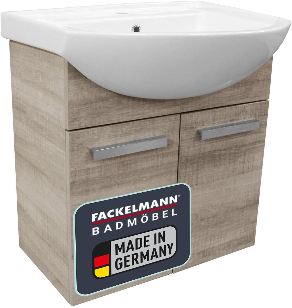 FACKELMANN A-Vero Vanity Unit with Steamed Hinges Dimensions (W x H x D): Approx. 62.5 x 64 x 35 cm Bathroom Cabinet/Body: Light Brown/Front: Light Brown