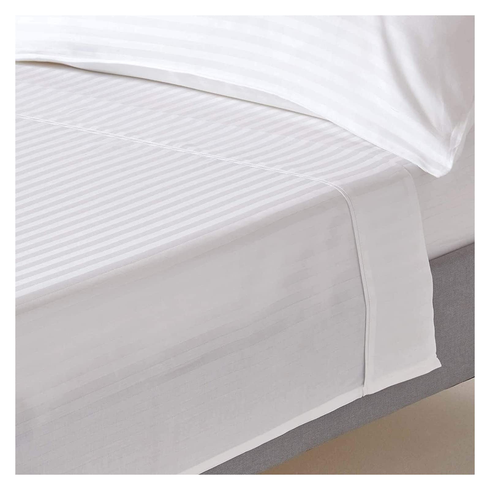 AAHO IT'S ALL ABOUT HOME White Stripe Flat Sheet Only, Premium Hotel Quality Bedding Linen, Polycotton Fabric, Easy Care, Machine Washable, UK Standard Sizes (King)