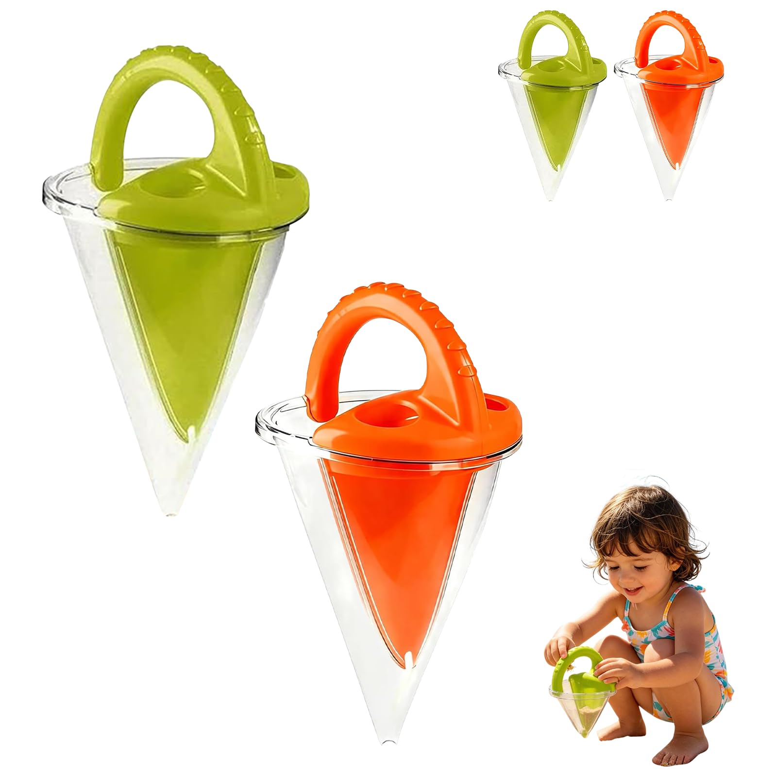 Drippy Sand Castle Maker Toys, Spilling Funnel Sand Toy, DIY Beach Sands & Water Mixing Toy, Beach Toys for Kids Ages 4-8 Castle Building Kit, Castle Building, STEM Learning Activity (Green+Orange)
