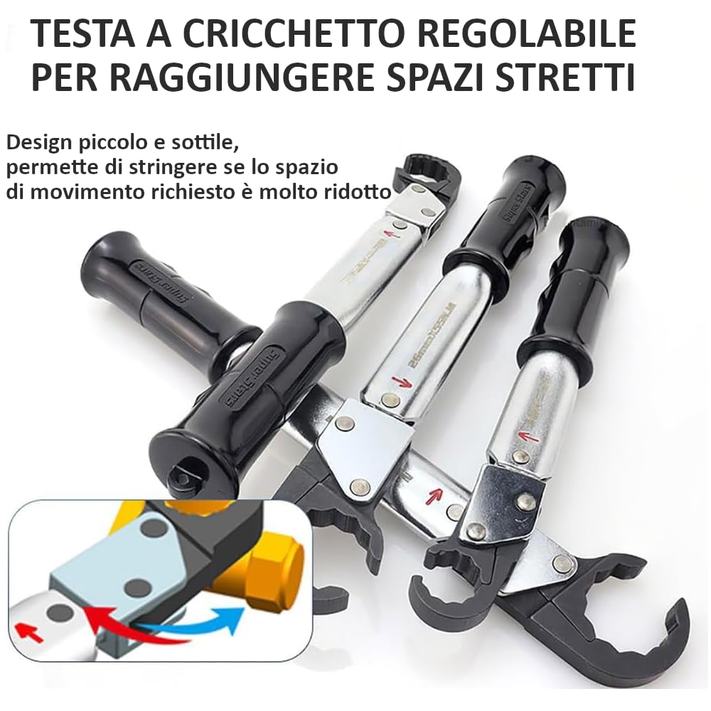 3S SuperSamaStore Set di 4 Chiavi Dinamometriche a Cricchetto con Chiave Apribile da 17, 22, 24 e 27 mm, Kit Chiavi Torsiometriche Pretarate Professionali per Raccordi di Impianti di Climatizzazione
