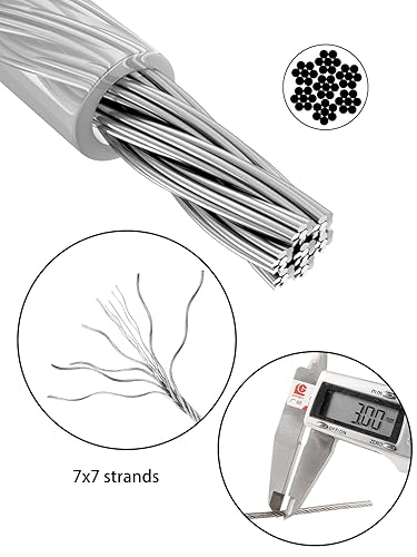 Miniatura 3 de TooTaci Kit de cuerda de alambre de 18 pulgadas, revestimiento de cable de acero inoxidable 18 de 100 pies, cable de avión de 18 pulgadas, cable de