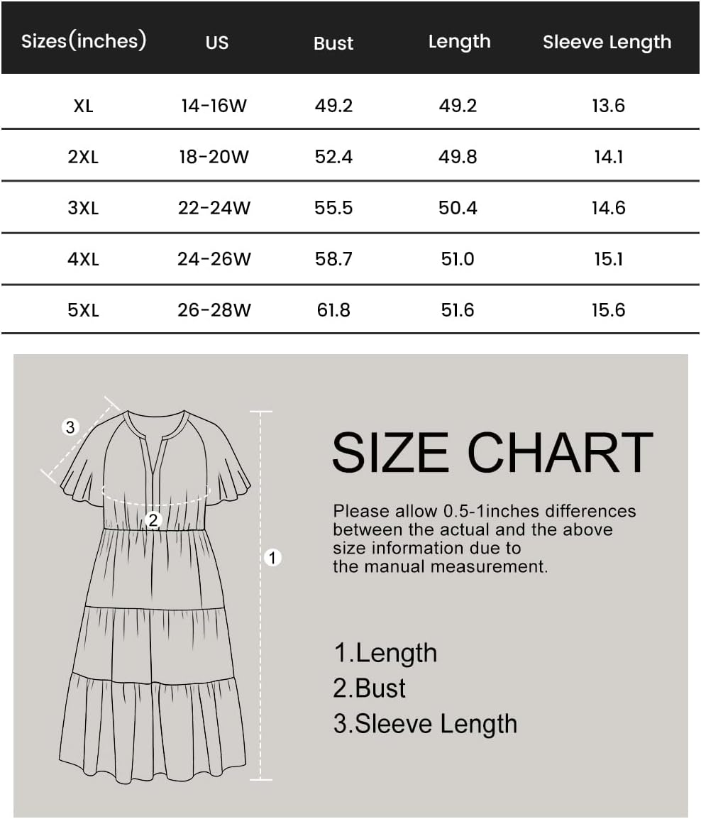 RITERA Plus Size Summer Dresses Short Sleeve V Neck Flowy Midi Dress Chiffon Boho Floral Beach Party Wedding Guest Dress - Image 7
