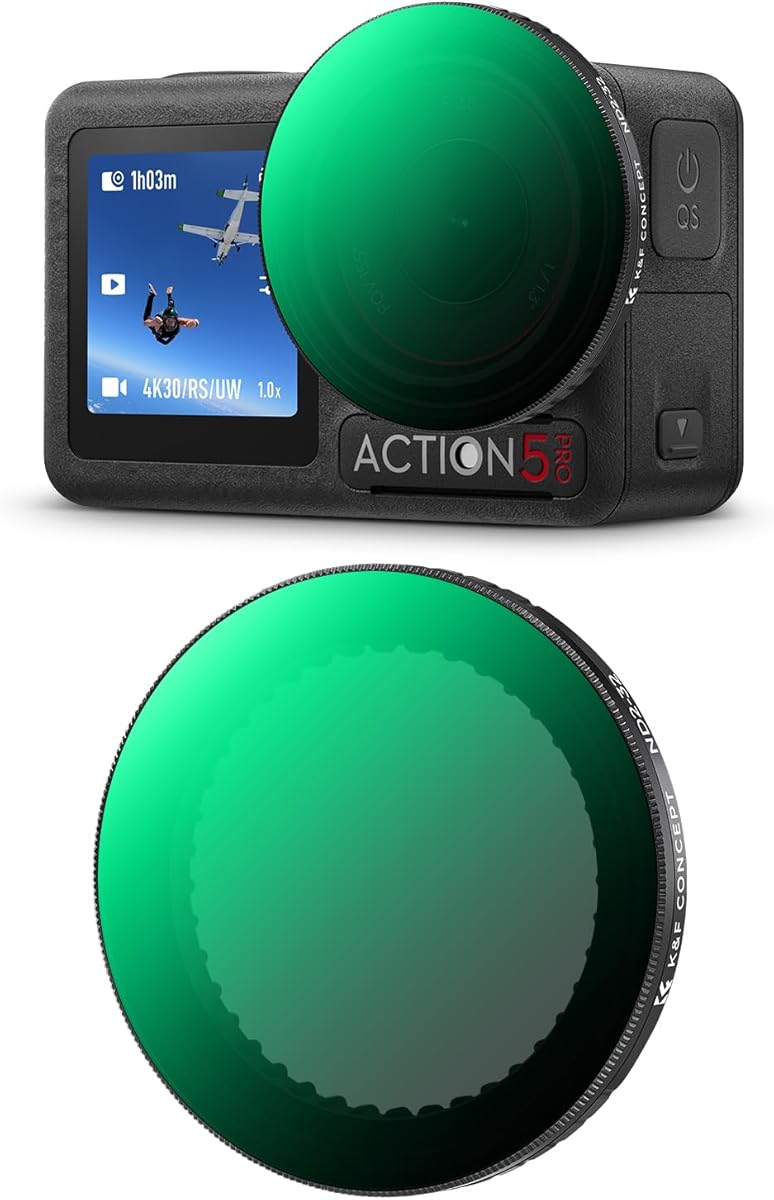 K&F Concept Push In Fit Variable ND2-32 Filter Compatible with DJI Osmo Action 5 Pro, Neutral Density Light Reduction Filter for Osmo Action 4/3, Multicoated HD Optical Glass Action Camera Accessories