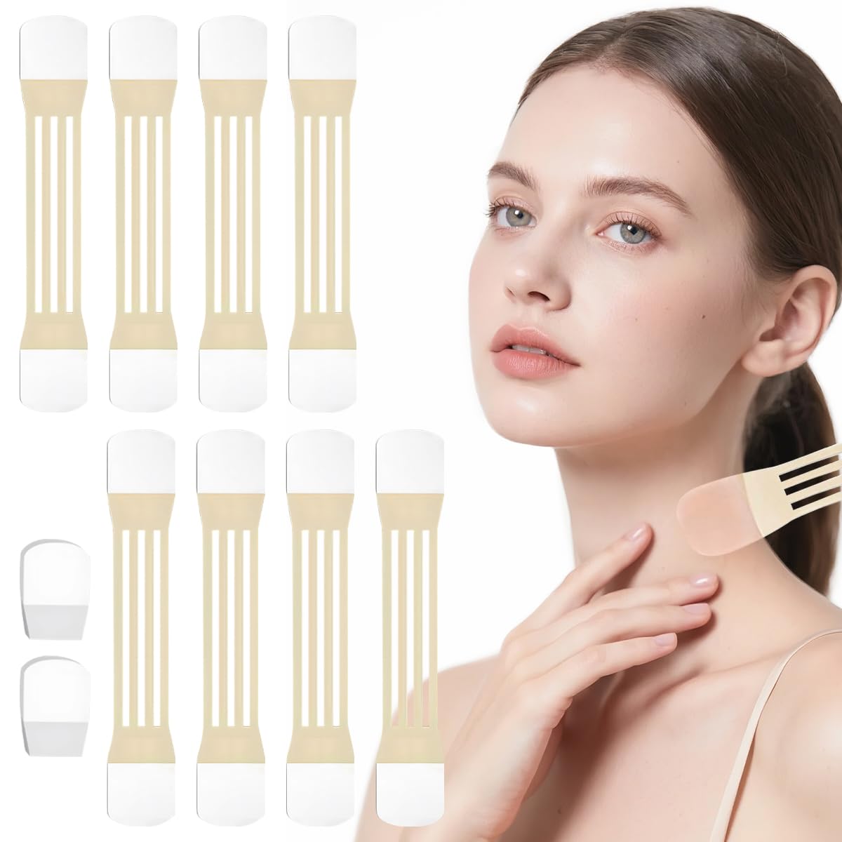 Face Lift Tape invisible con 8 bandas y 40 parches para levantamiento de rostro y cuello. Bandas de levantamiento instantáneo para doble mentón, parche para el cuello, lifting coreano
