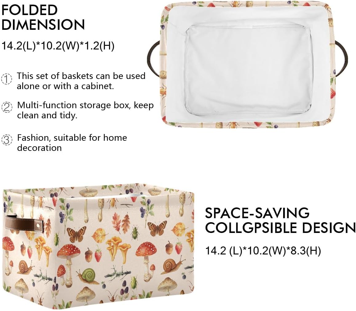 Mushroom Rectangle Storage Basket Collapsible Storage Bin for Nursery Toys Books Waterproof Baskets for Closet Shelves Bedroom Decor