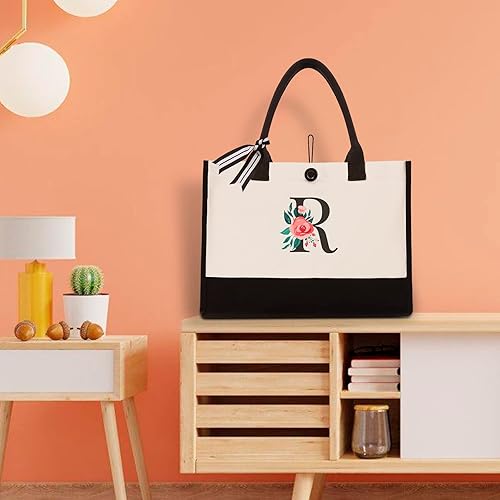 Miniatura 8 de Bolsa de lona personalizada con inicial, bolsa de regalo con monograma para boda, cumpleaños, despedida de soltera, bolsa de playa para mujeres,