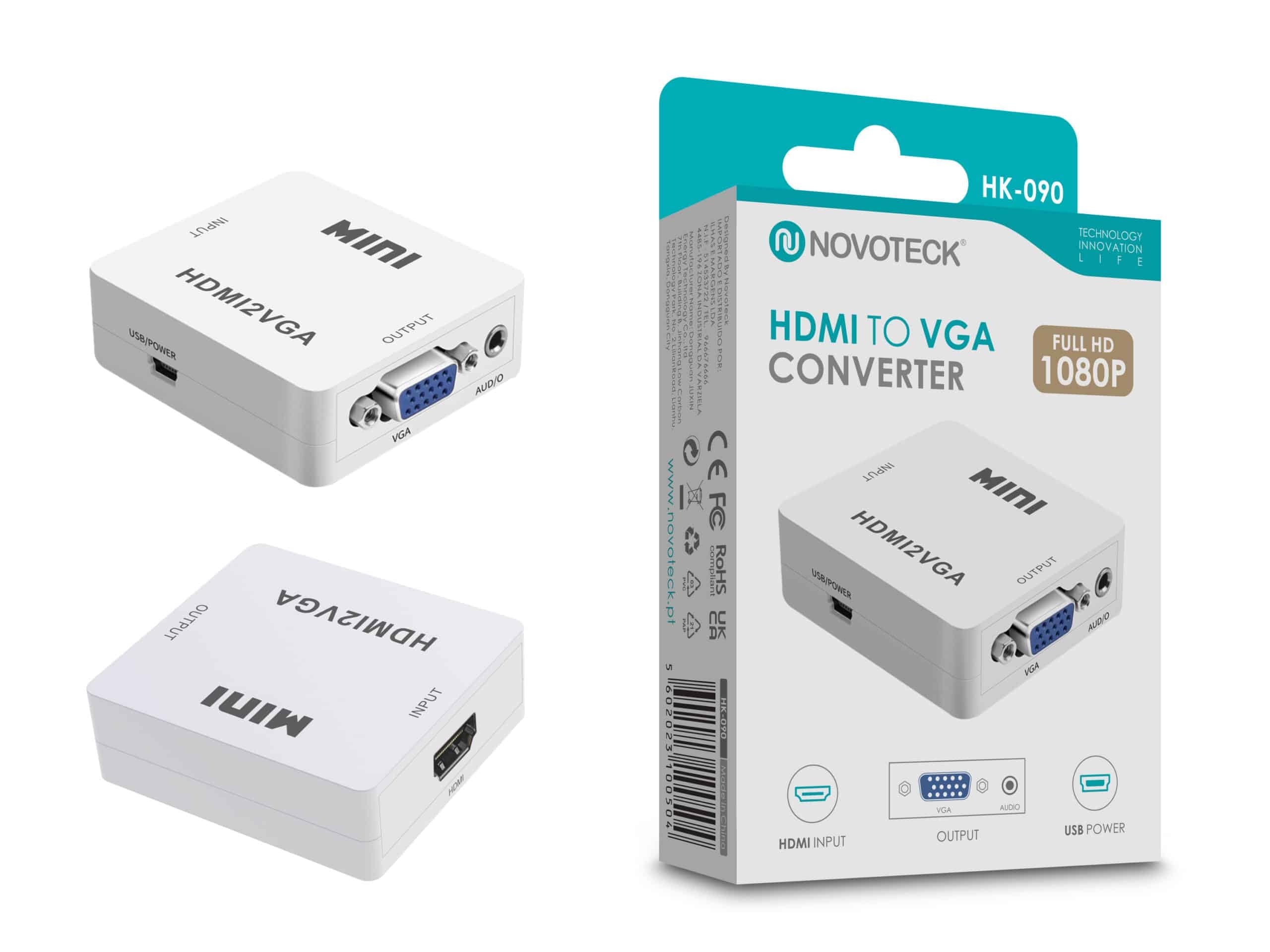 Adaptador HDMI a VGA 1080P con Audio, Convertidor HDMI a VGA con alimentación USB, Plug & Play, Compatible con PC, Portátil, DVD, HDTV, Monitor y Proyector