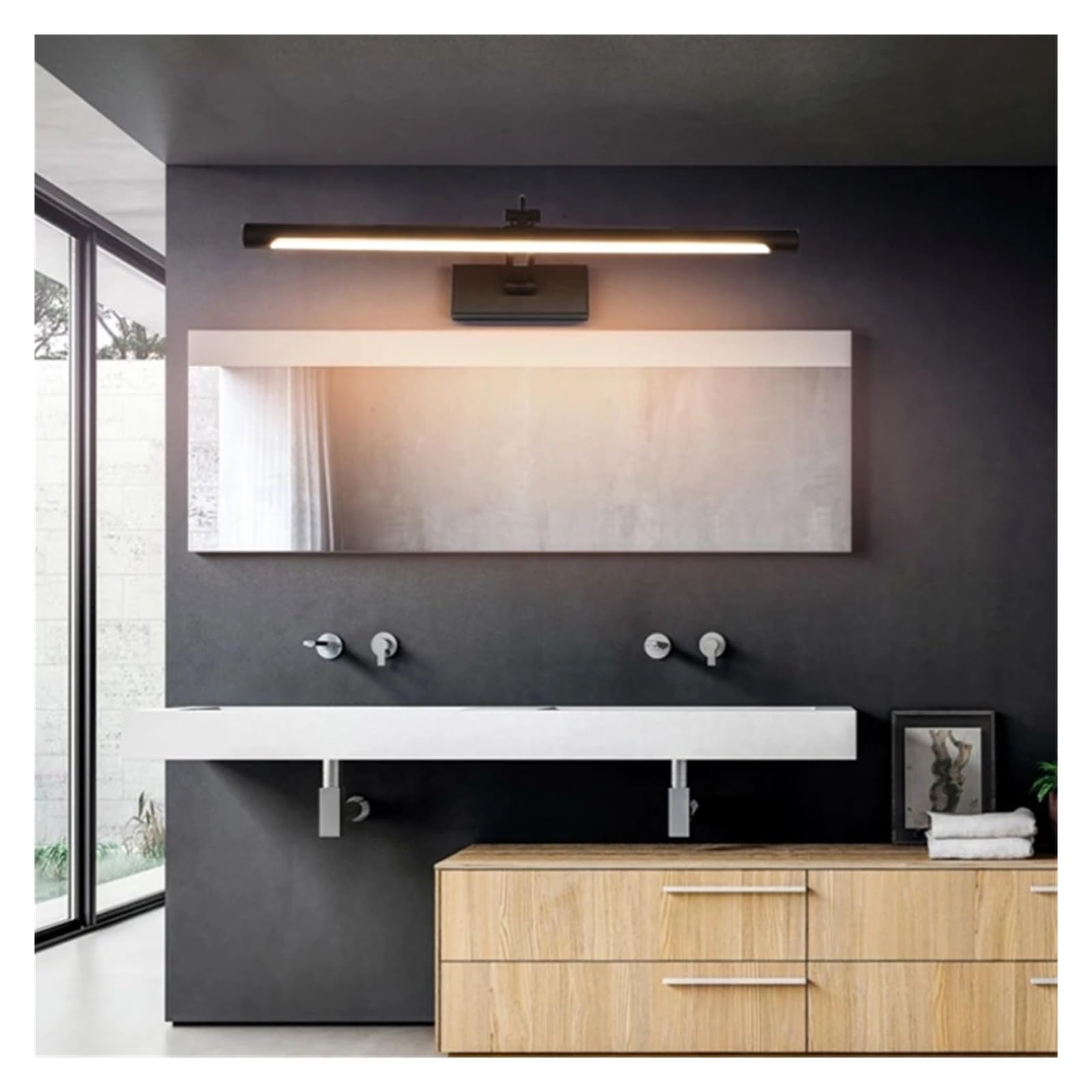 Nowoczesna lampa ścienna LED Vanity 40/55 cm Lustro łazienkowe Czarny kinkiet Kosmetyczka Sypialnia Warerproof Wewnętrzna oprawa ścienna(Nature,BLACK_12W55CM)