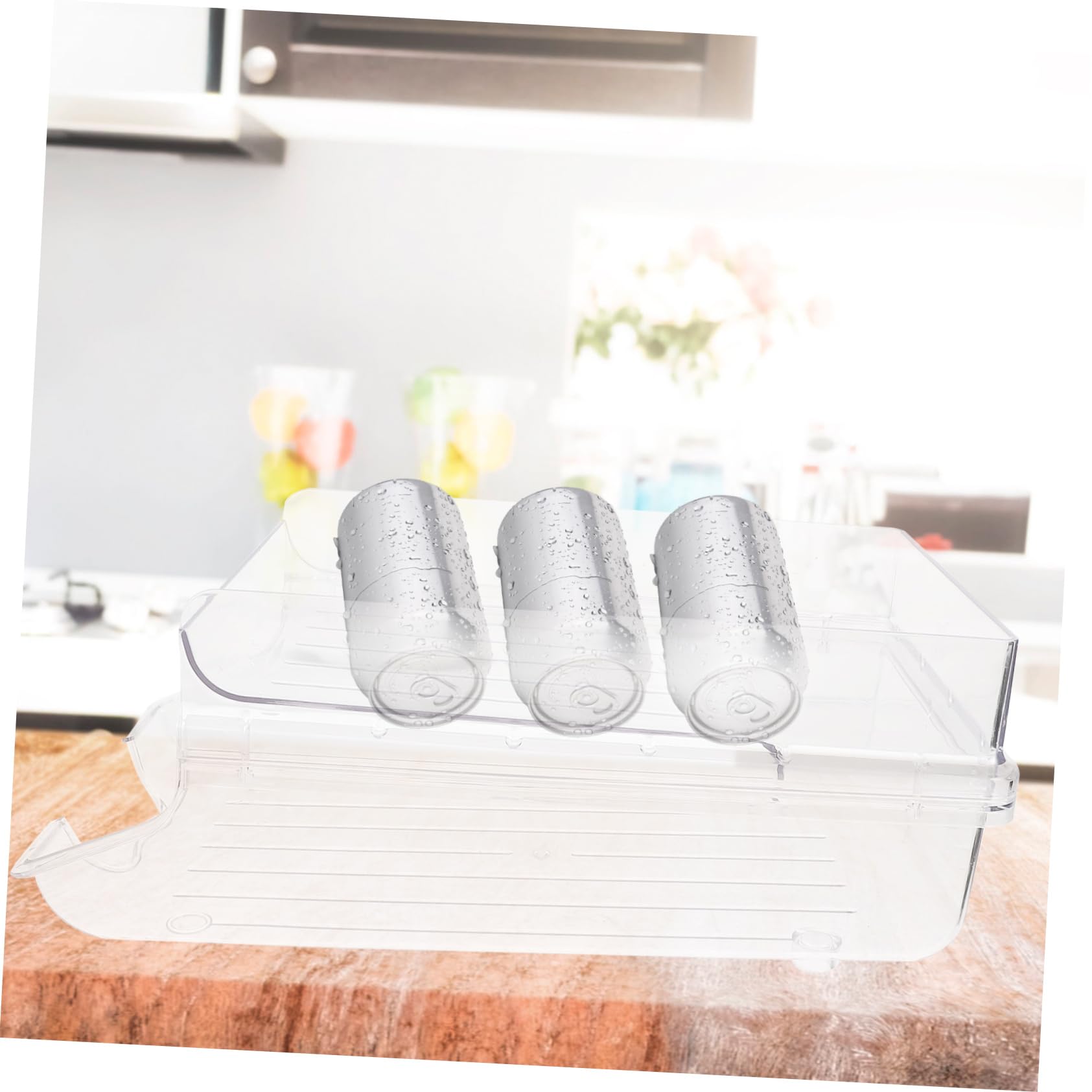 Organizador de Latas Multifunción para Bebidas Soporte Apilable Transparente Ruedas para Refrigerador y Cocina Contenedor de Almacenamiento Práctico