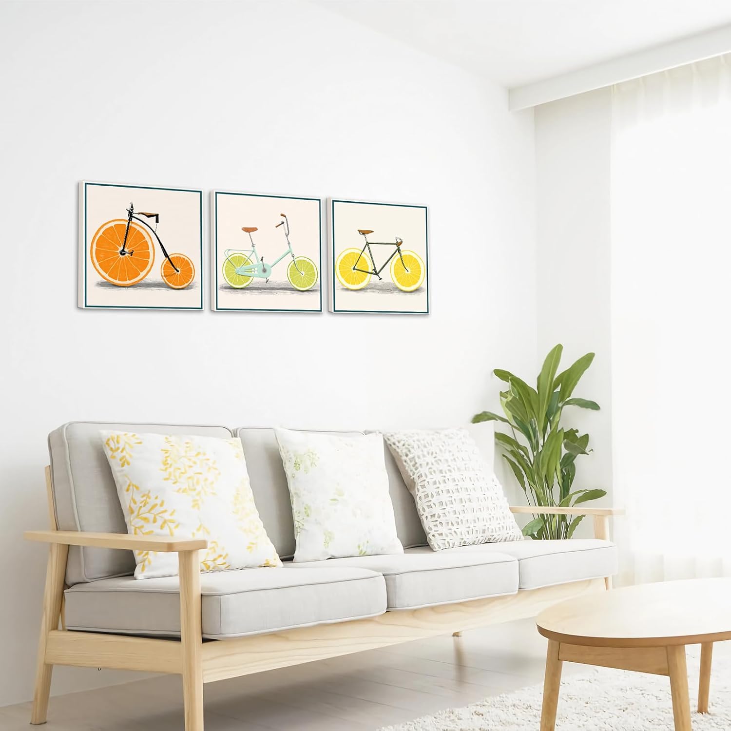 AoArtWZ Colorful Lemon Bike Picture with Orange Fruit Kitchen Canvas Wall Art - for Restaurant Home Dining Room Wall Decoration