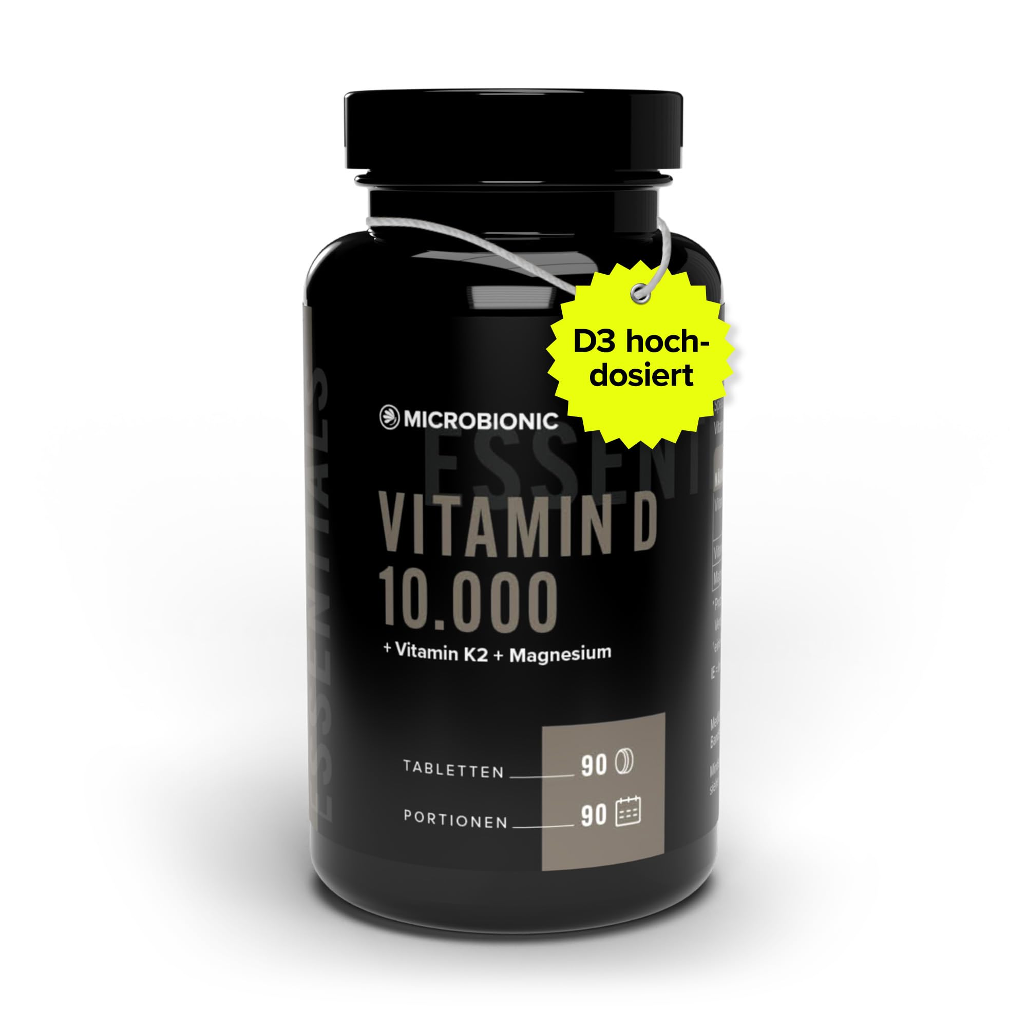 Vitamin D3 10.000 I.E. + K2 + Magnesium by MICROBIONIC | 90 Tabletten - alle 10 Tage 1 Tablette | D3 hochdosiert & laborgeprüft