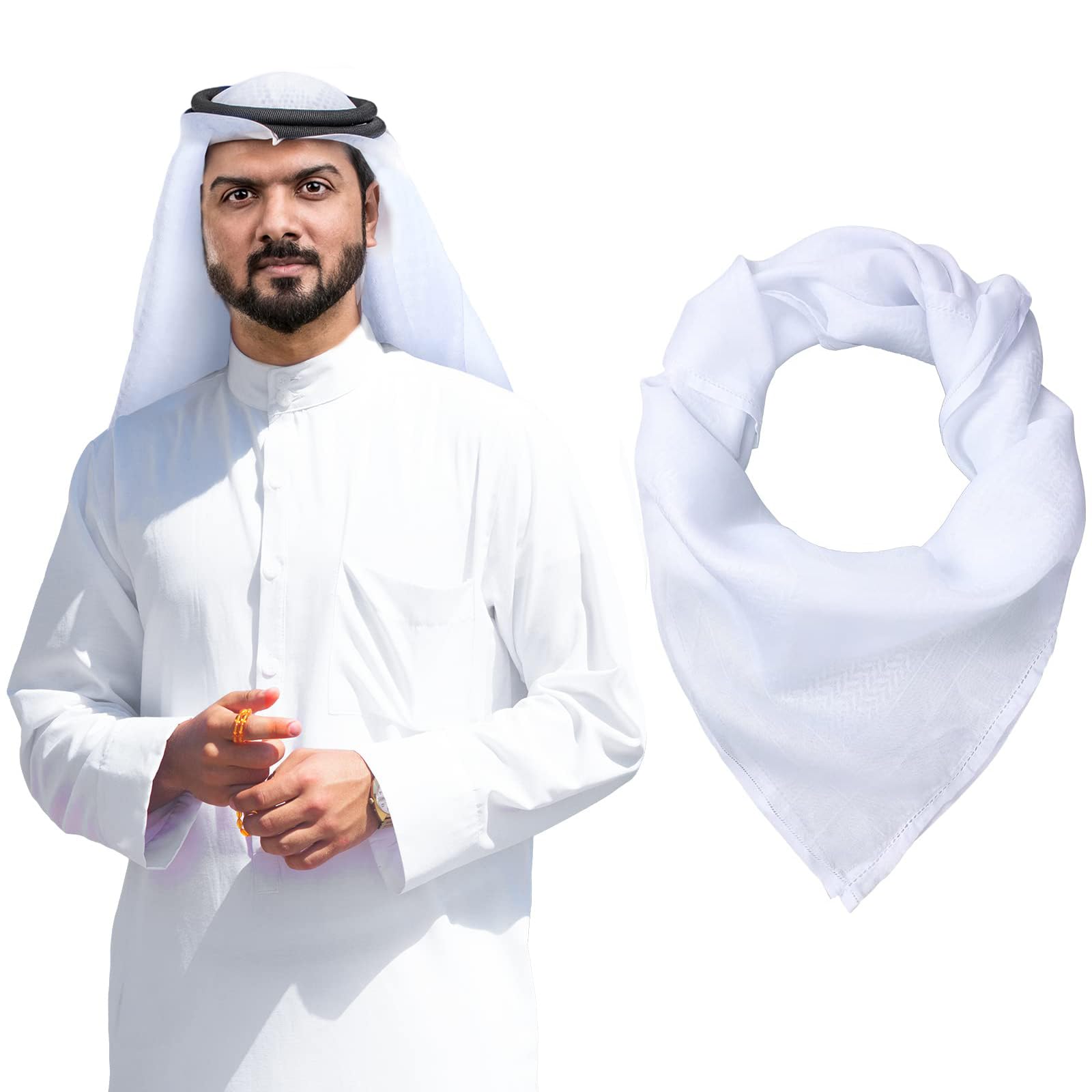 FOTNAdult Men Arab Head Scarf Keffiyeh Middle East Desert Shemagh Wrap Muslim Headwear Arabian Costume Accessories (white)